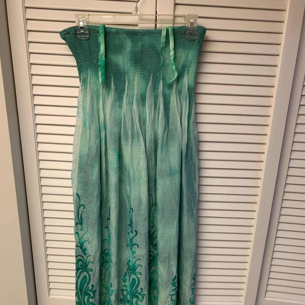 Lapis  green strapless dress